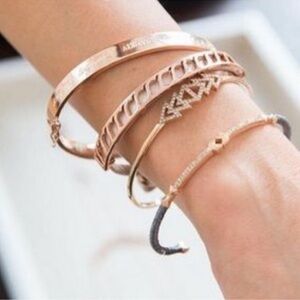 Stella & Dot Women’s Leather Inspire Rose Gold Adjustable Layered Bracelet